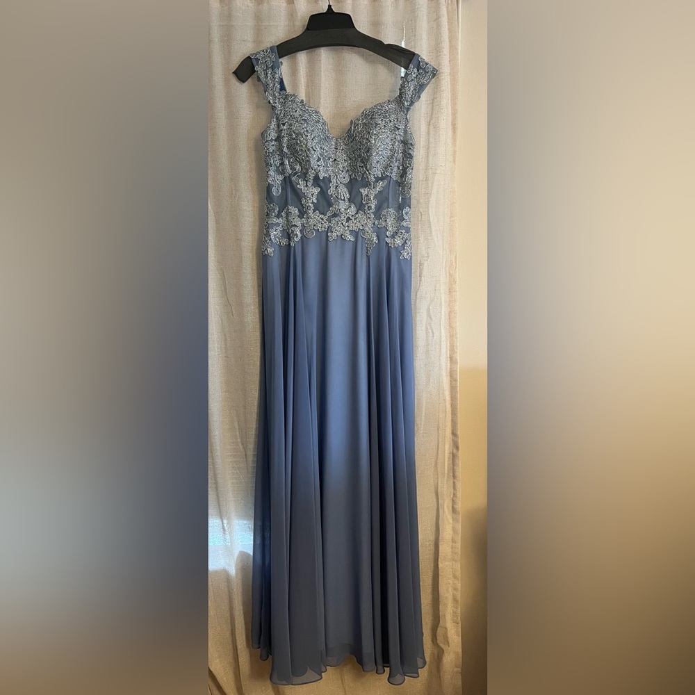 Xscape Blue Dress with Lace Detail
